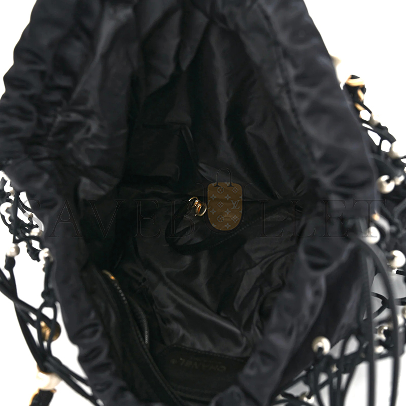 CHANEL NYLON PEARL COCO BEACH NET TOTE BLACK AS29384 (39*33*5cm)